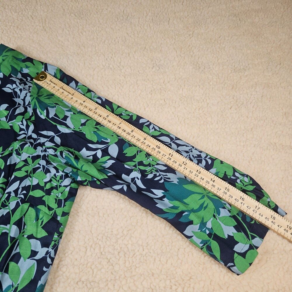 Boden Silk Blend Blouse Womens US 12 Green Blue Floral‎ 3/4 Sleeve Career Top - Picture 7 of 8